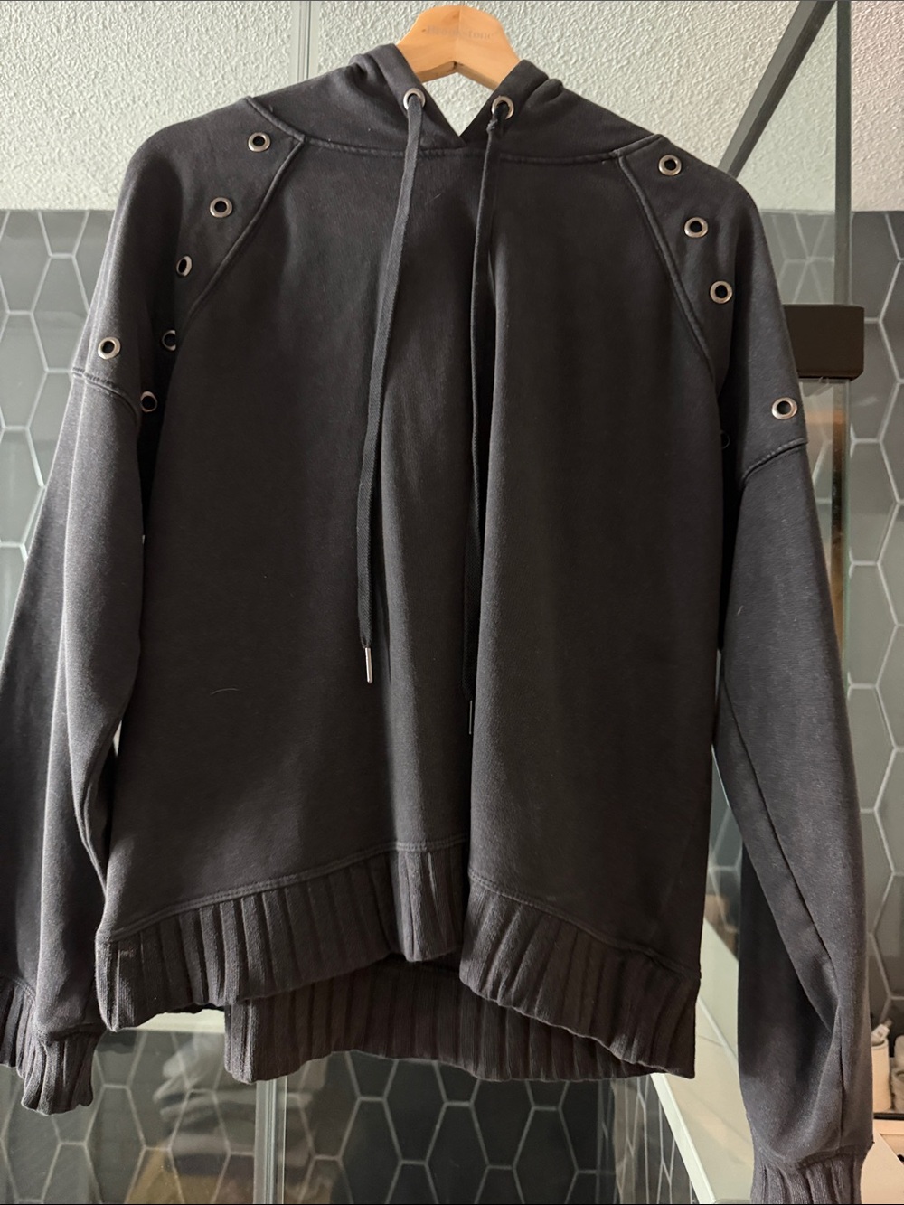 Evereve Black Hooded Sweatshirt with Drawstring